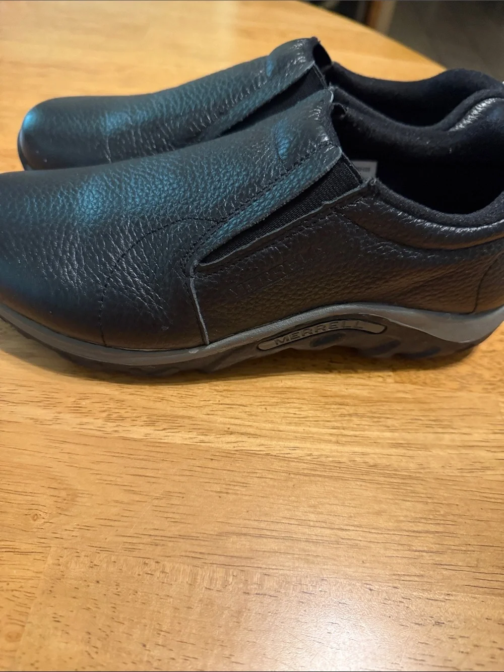 Merrell Black Pebbled Leather Kids Slip-On Loafers